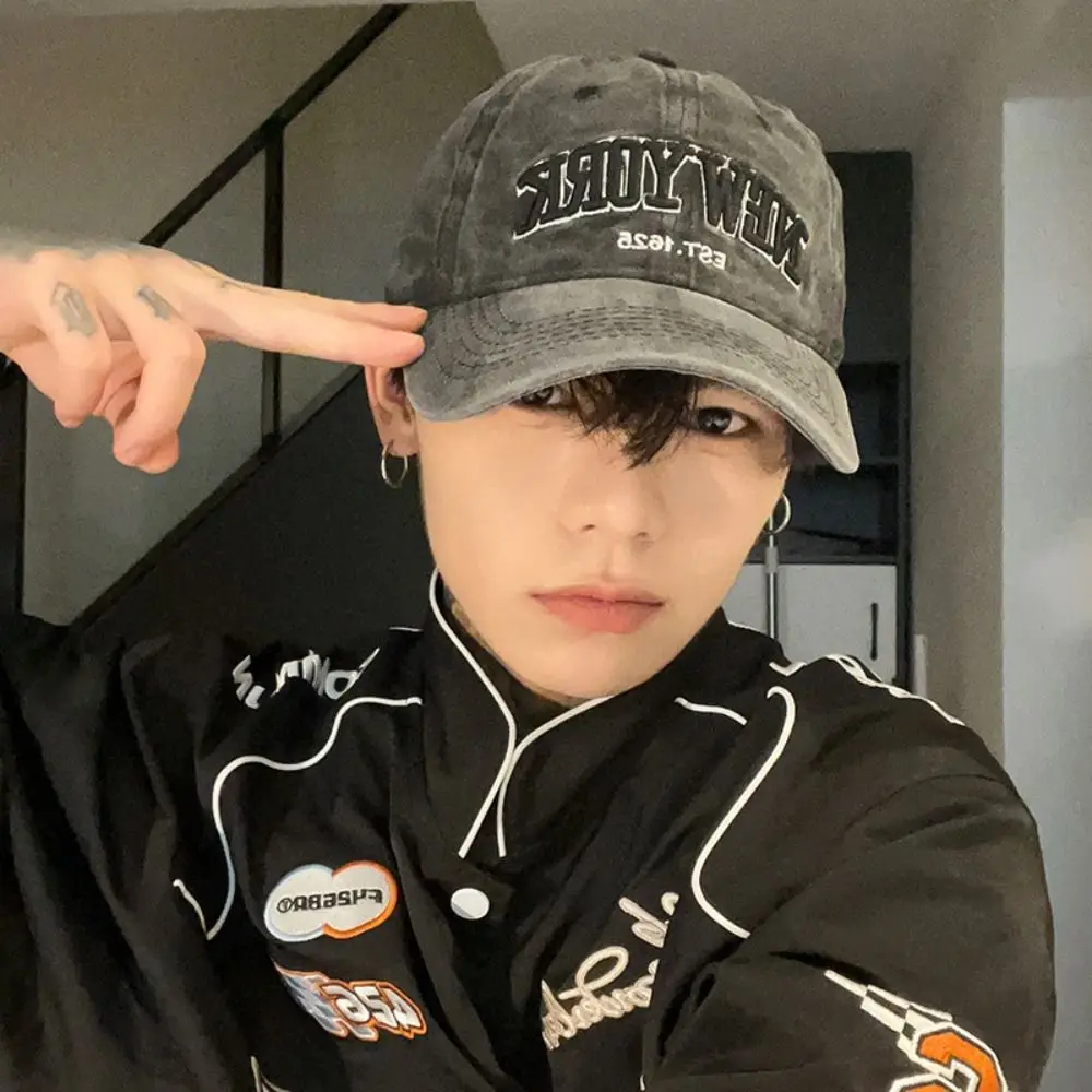 Cotton New York Baseball Cap Washable Letters Sport Duck Tongue Cap Anti-UV Versatile Letter Embroidery Sun Hats Summer