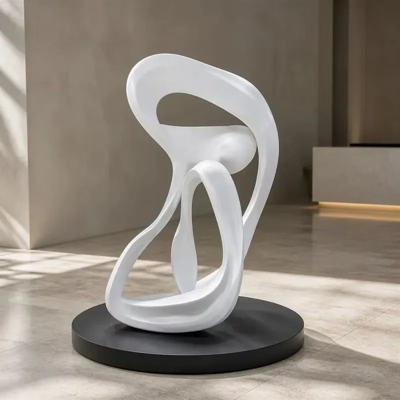Wholesale Modern White Mobius Abstract Sculpture Stainless Steel Pearl Luster Ring Interlock Sculpture Bulk Order Hotel Items