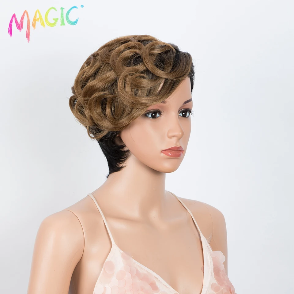 Magia peruca sintética 10 Polegada perucas de cabelo curto loira onda natural peruca resistente ao calor do cabelo para as mulheres frete grátis