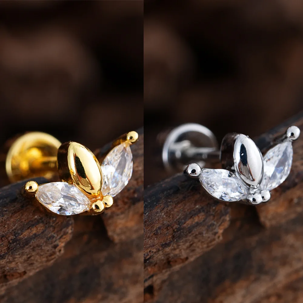 1PC Flat Back Earrings for Women Hypoallergenic Stainless Steel Smiliing Crown Star Moon Studs Earrings Cartilage Helix Piercing