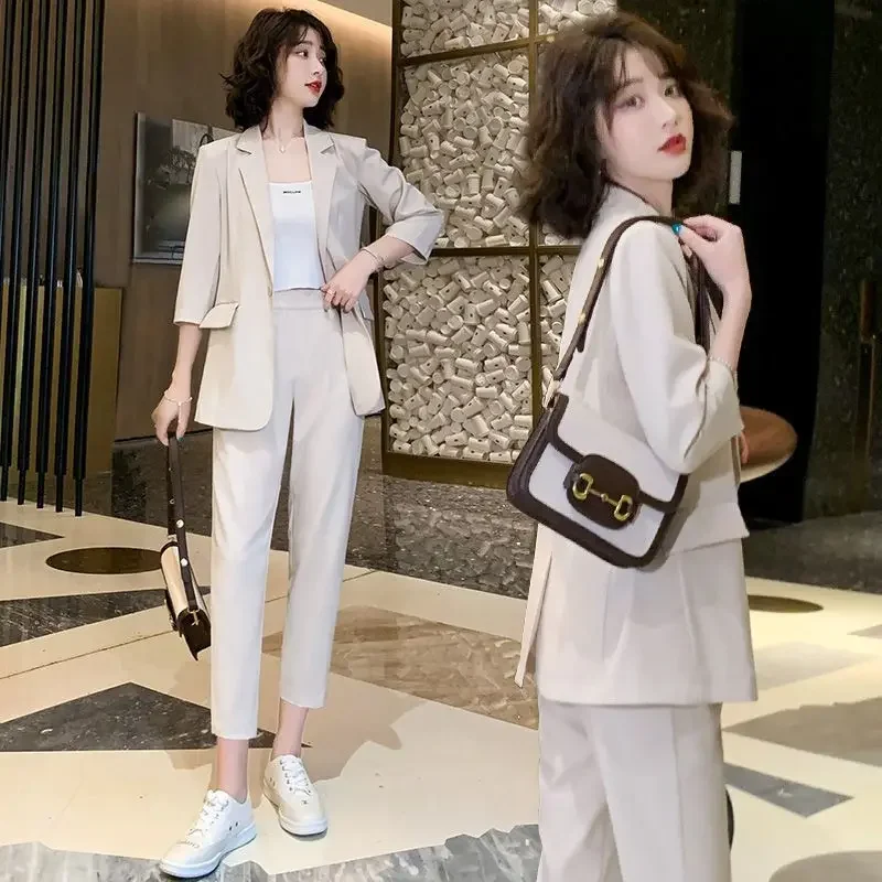 Coat Two-piece Elegant Woman Comfortable Clothes Pants Suit Summer New South Korea Fashion Temperament Leisure Plus Size N269