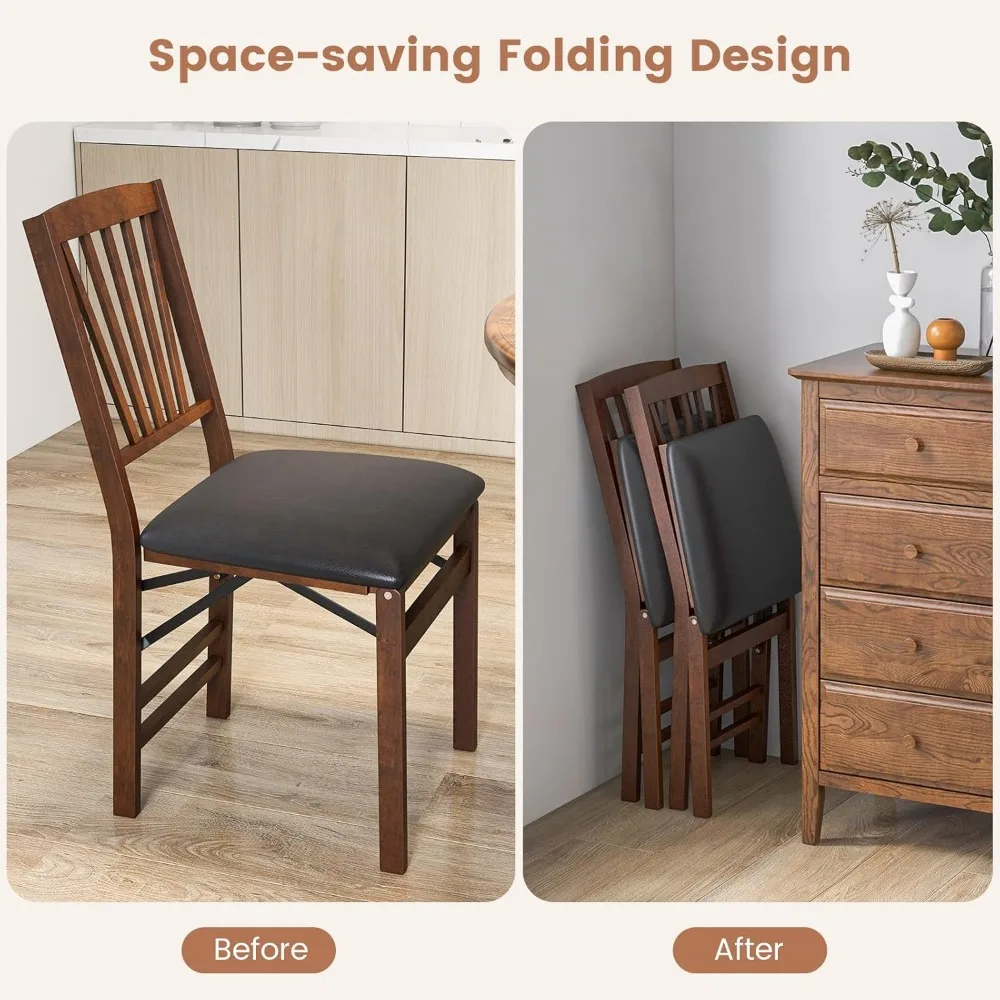 Folding Wood Kitchen Chairs Set of 2 with Padded Seats, Solid Frame, 400 lbs Capacity, Space-Saving Design