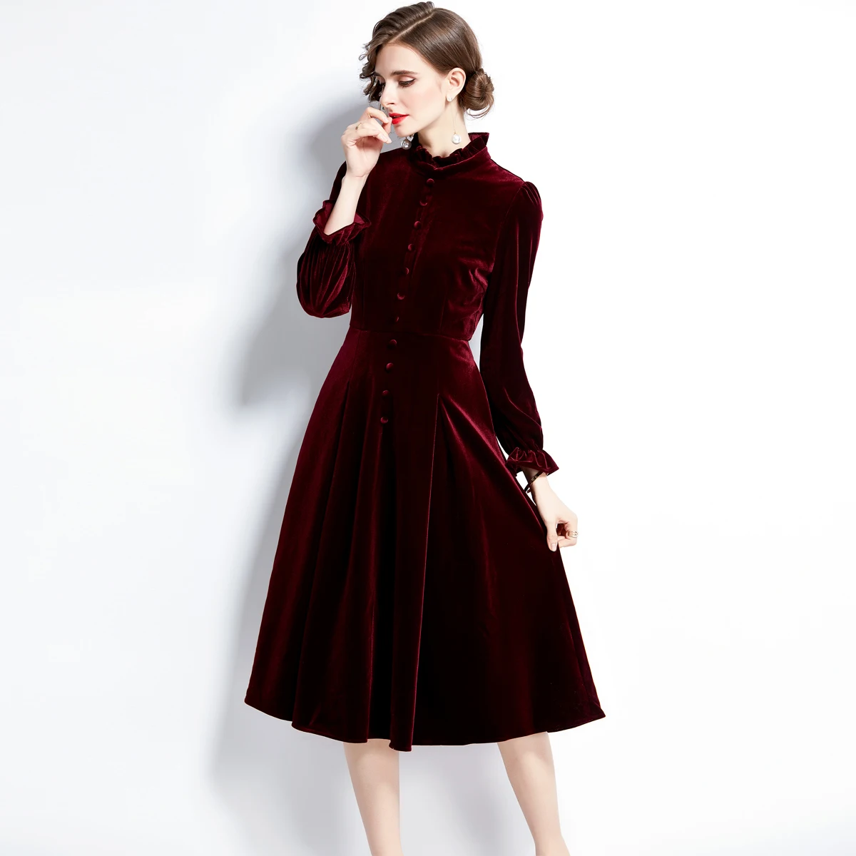 New autumn women's dress with lining, palace style velvet dress HL8818089