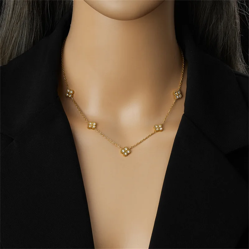 New Stainless Steel Zircon Flower Water Drop Necklace Bracelet Earrings Anklets Holiday Fashion Jewelry Set For Lady image 2