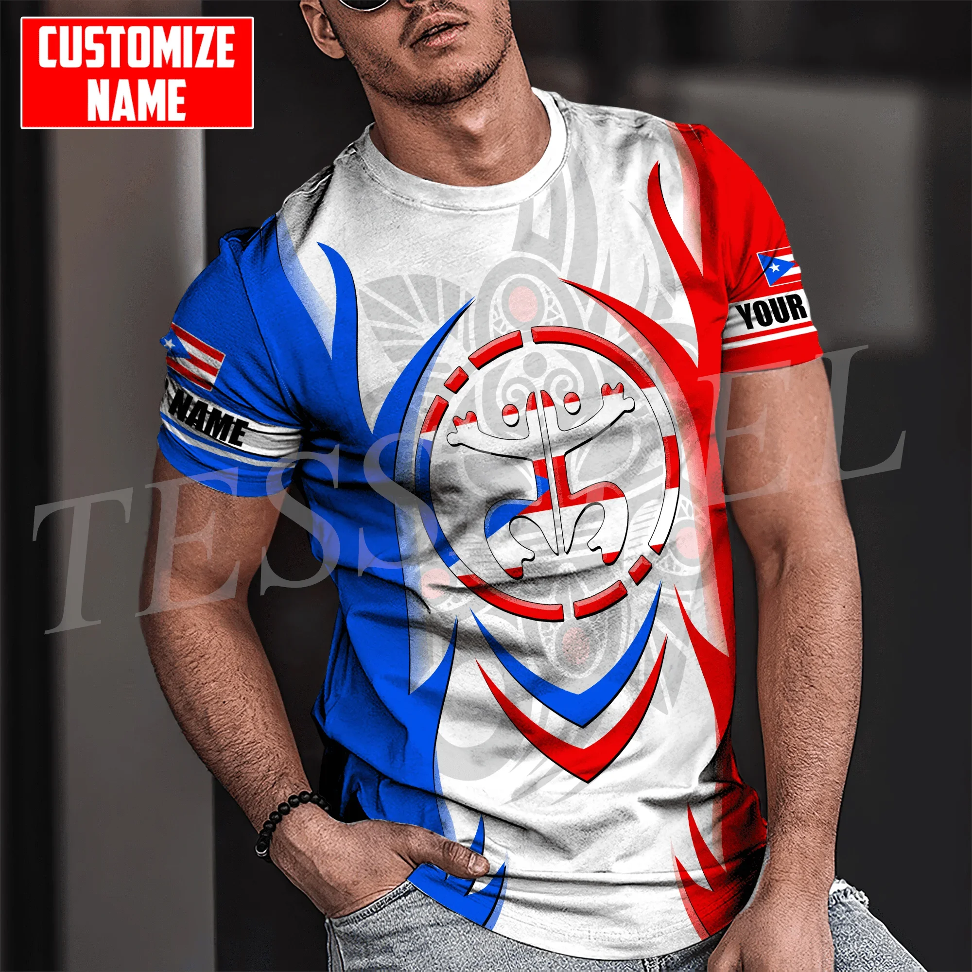 

Custom Name Country Puerto Rico Boricua Taino Caribbean Sea Tattoo 3DPrint Summer Casual Short Sleeves T-Shirts Streetwear X4