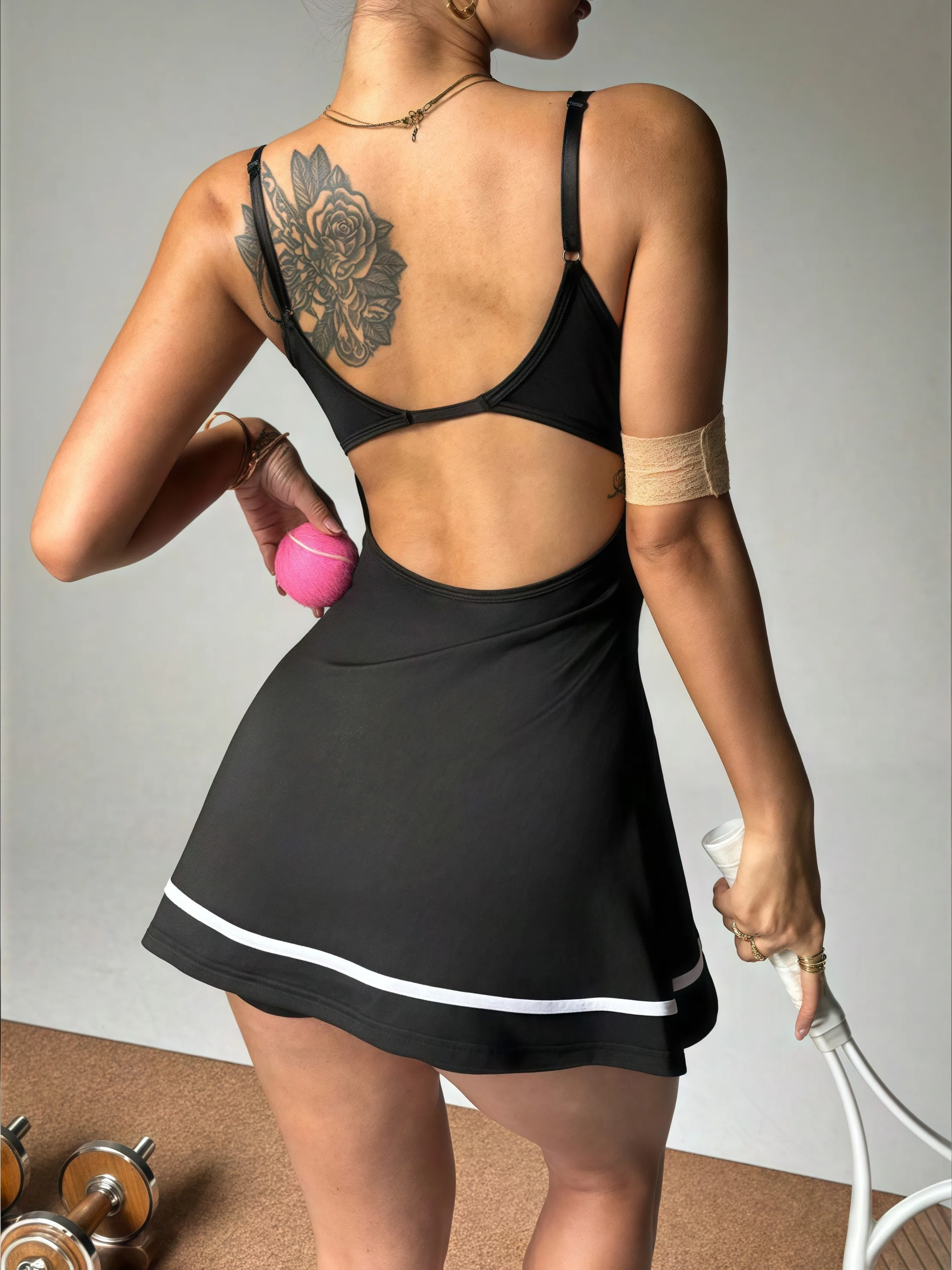 Women's color blocked camisole dress hanging sleeveless thickened tennis sportswear slim fit gym sportswear short skirt image 5