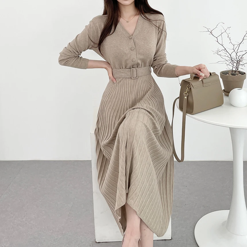 Hot Stretchy Women Knitted Sweater Pullover Dress Office Lady Autumn Winter Button Dresses