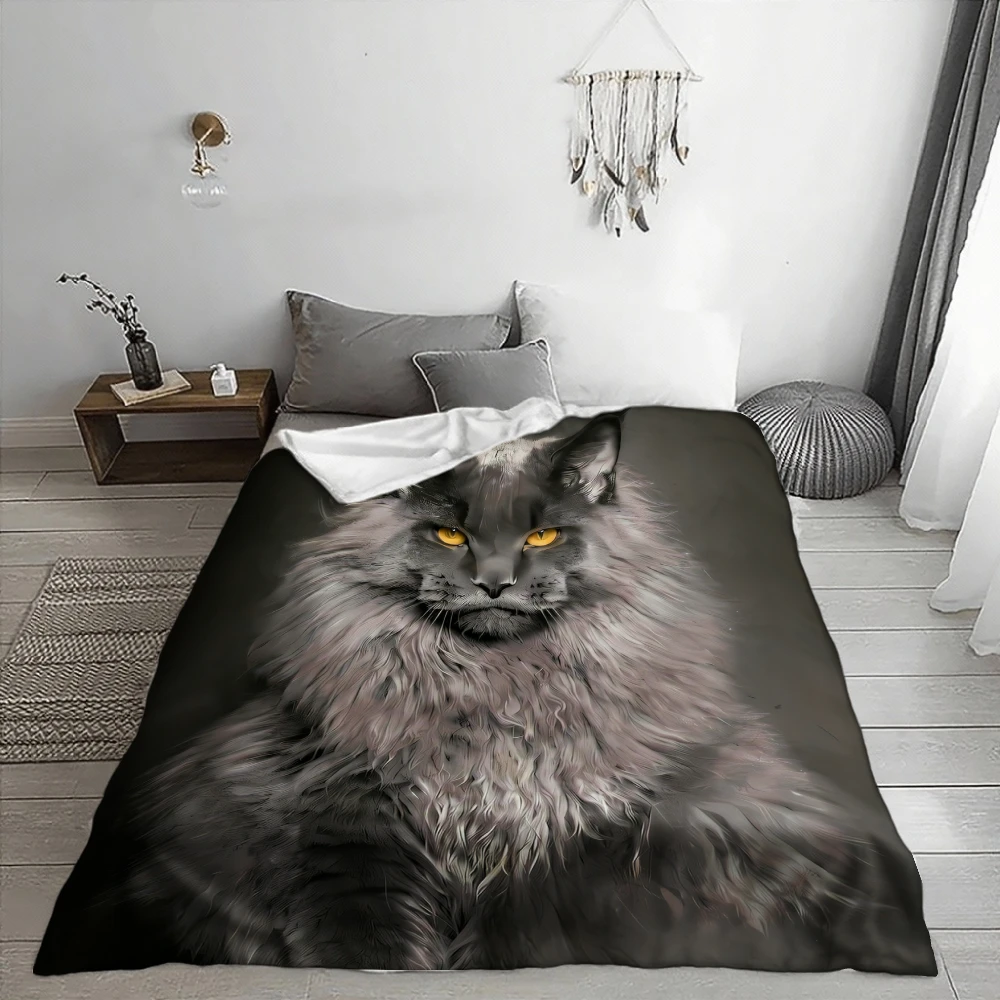 Majestic Gray Cat, Pet Lover Gift, Soft Cozy Blanket, Realistic Feline Art, Home Decor Throw, Multi-Purpose Warm Fleece