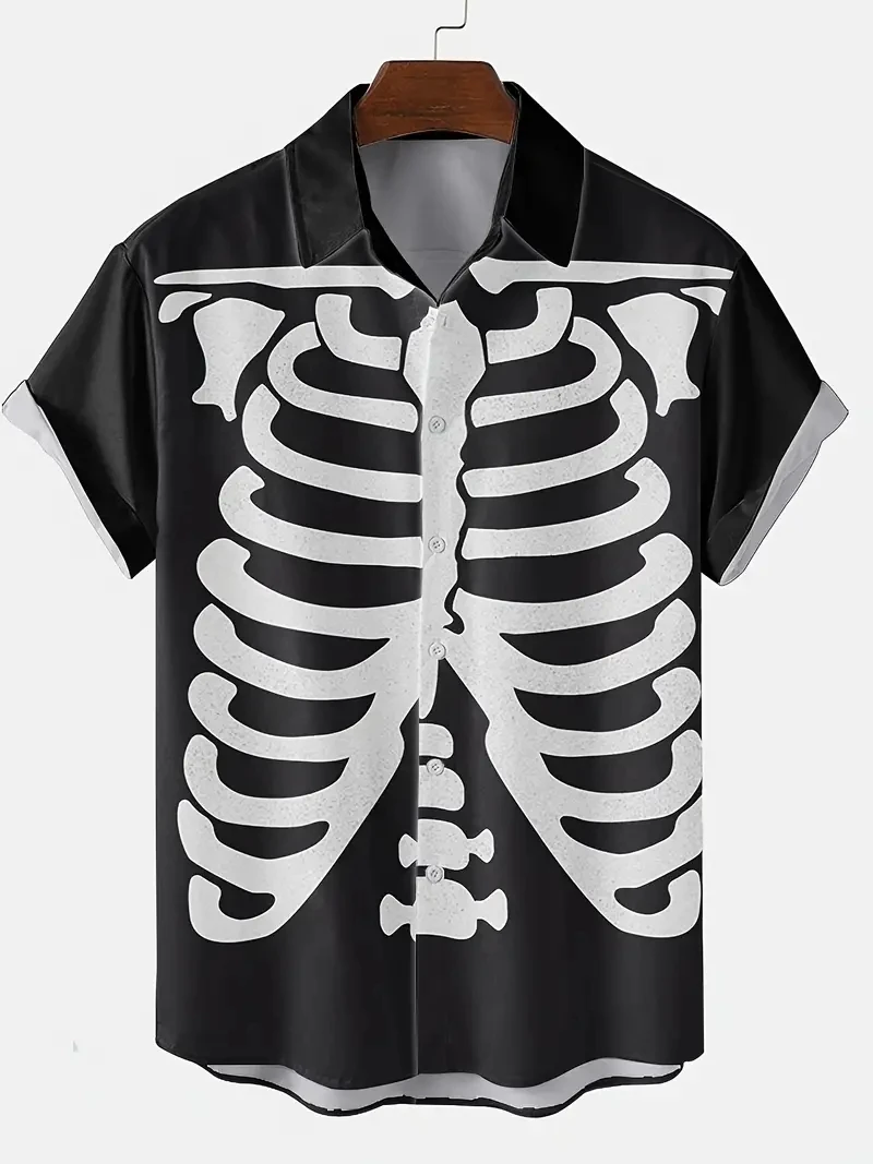 Summer Men\'s Shirts Hawaiian Shirt Skull Graphic 3D Halloween Printing Outdoor Street Short Sleeves Men Fashion Clothing Tops