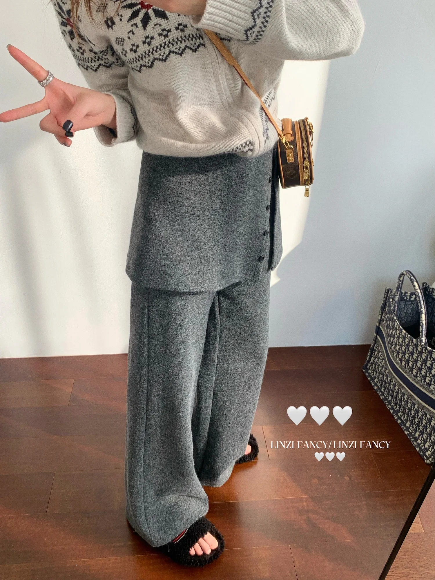 Linzi High Waist Wide Leg Woolen Pants Korean Style Thickened False Two-Piece Casual Trousers Ladies Fashion Winter Collection