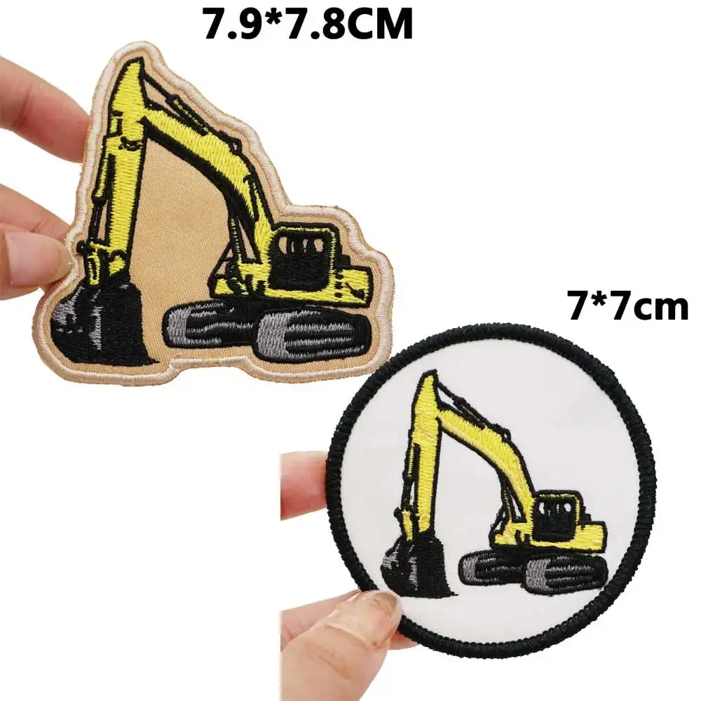 excavating machinery Embroidered Patches Applique Sewing Label punk biker Band Rock Clothes Badges with hook backing