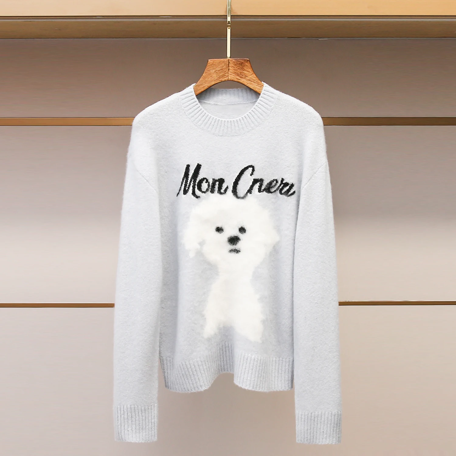 

Элитный зимний вязаный свитер для женщин с принтом собаки, мягкий, средней плотности, стандартный крой, для улицы