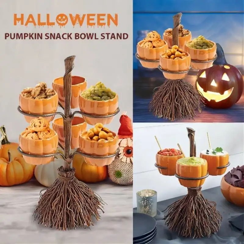 

Halloween Pumpkin Snack Bowl Stand Snack Candy Basket Fruit Storage Basket Dessert Holder Kitchen Table Party DIY Decoration