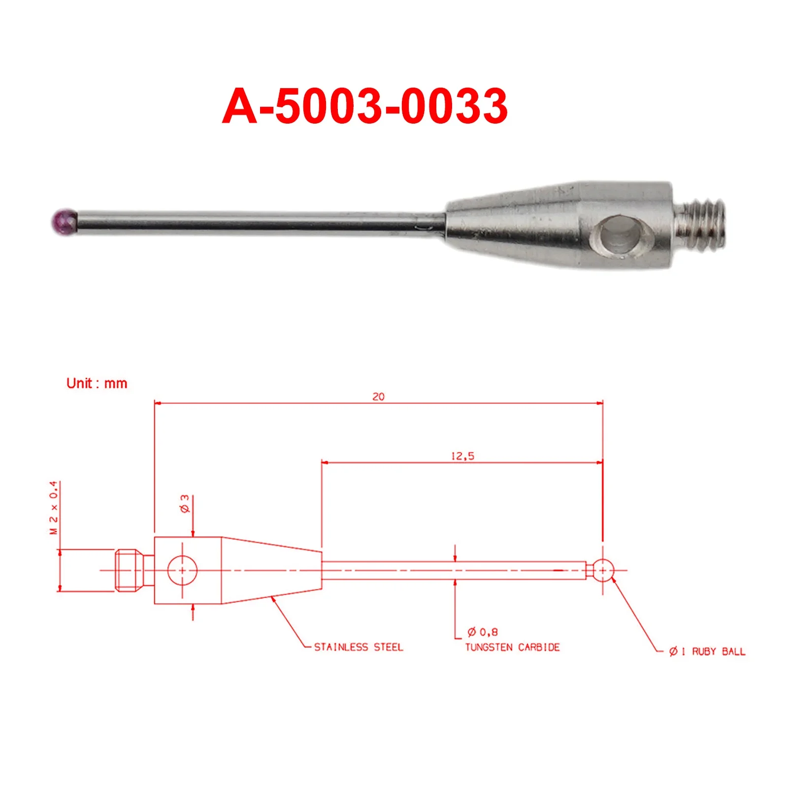 Imagem -02 - Cmm Sonda Stylus 20 mm Carboneto de Tungstênio mm Ponta Esfera m2 Sonda de Contato Substituir Acessórios 1x A50030033