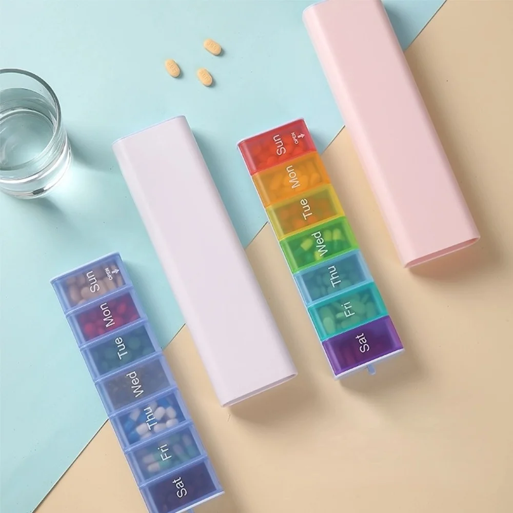 Neue Premium 7 Tage 7 Grids tragbare wöchentliche Press-Typ große Pillendose täglicher Koffer Aufbewahrungsorganisator für Vitamin-Medizin-Fischöle