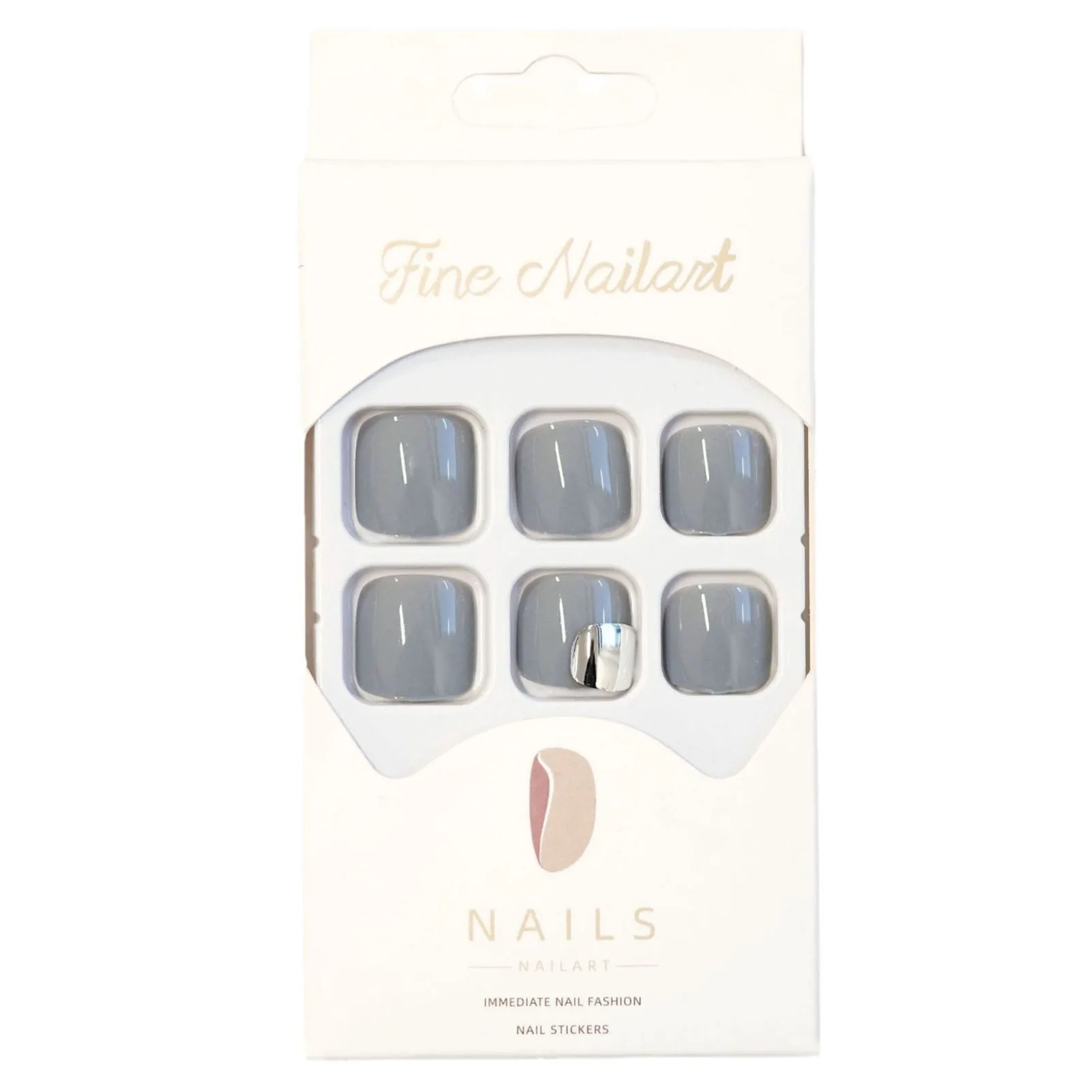 Grey Toe Press-on Nail for Girls Reusable Resin Grey Silver Removable Artificial Nail for Daily Lives Everyday Use