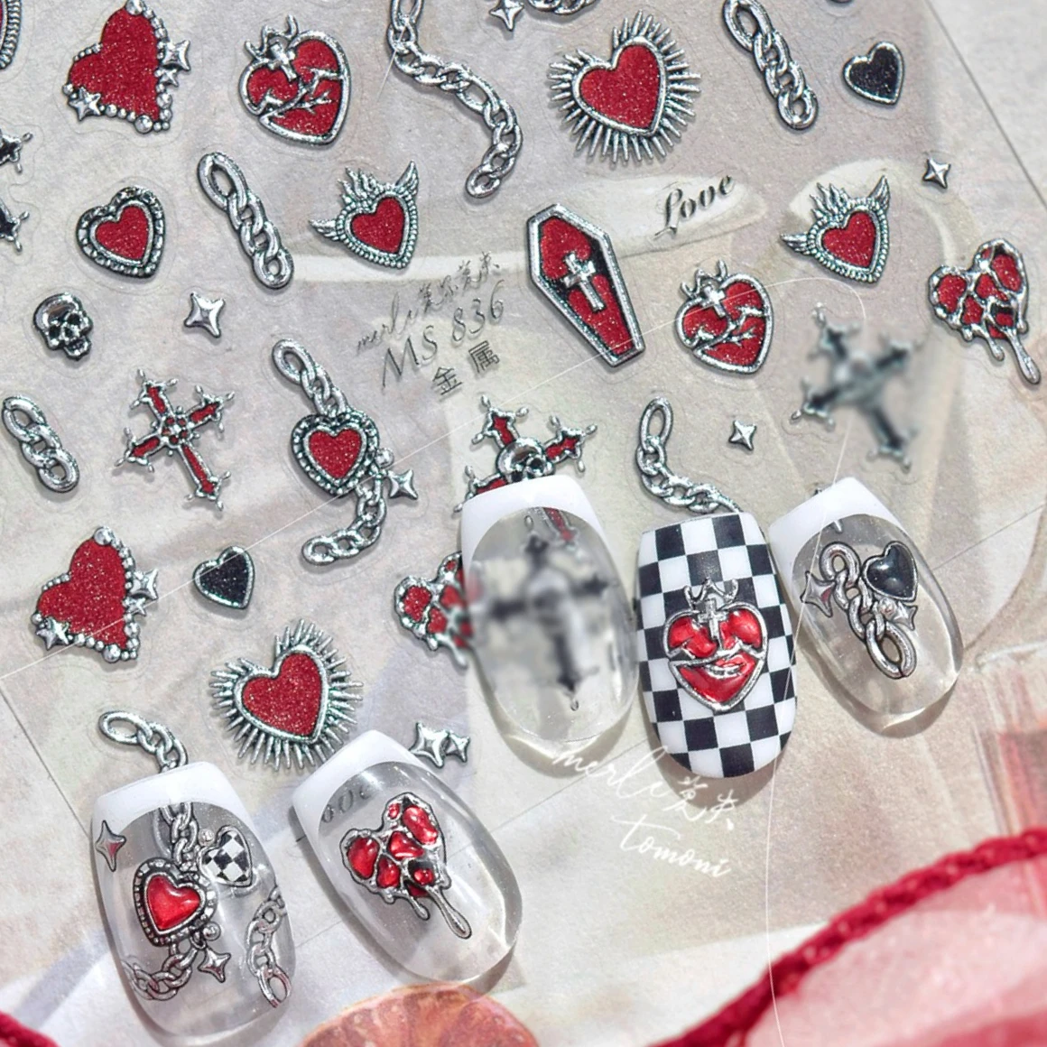 熱狂的にシルバー溶岩チェーンクール不規則なハートガードスケルトン星月棺ロックちょう結びネイルアートステッカーマニキュアデカール