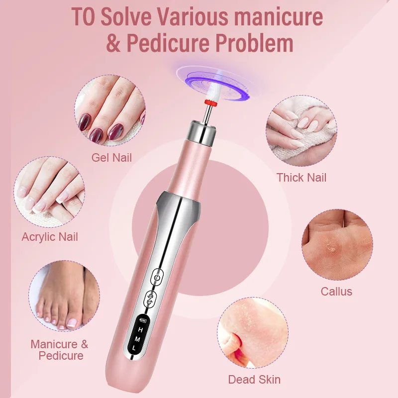 CMH Wireless Nail Drill Pen USB Nail File Polishing Pen Rechargeable Nail Drill Machine Portable Manicure Drill Salon Tool Grind