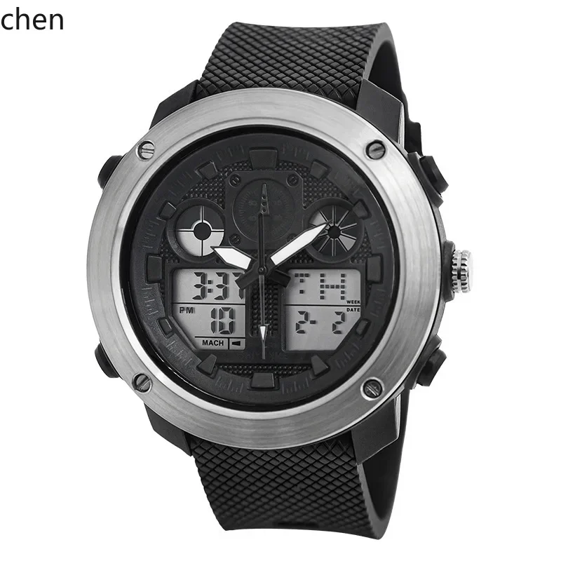 ZZ steel ring large dial sports watch multi-function waterproof reminder chronograph electronic watch