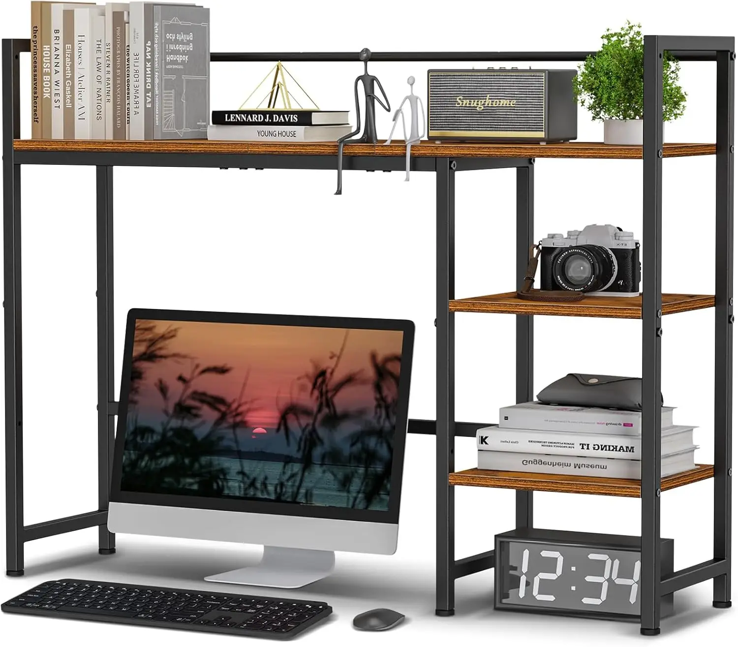 

38.6" Desktop Organizer Shelf, Desk Hutch for Computer Monitor, 4 Tier Display Rack, Wood Bookshelf Storage for Home Office Dorm
