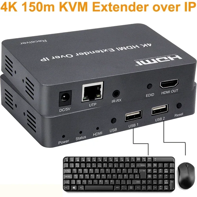 

4K 150 м IP HDMI USB KVM удлинитель разветвитель видеопередатчик приемник через Cat5e Cat6 Rj45 Ethernet-кабель без потерь сжатия