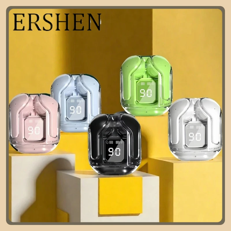 

ERSHEN Wireless Bluetooth Headset Transparent Wireless Headphones Power Digital Display Stereo Sound Earphones for Smartphones