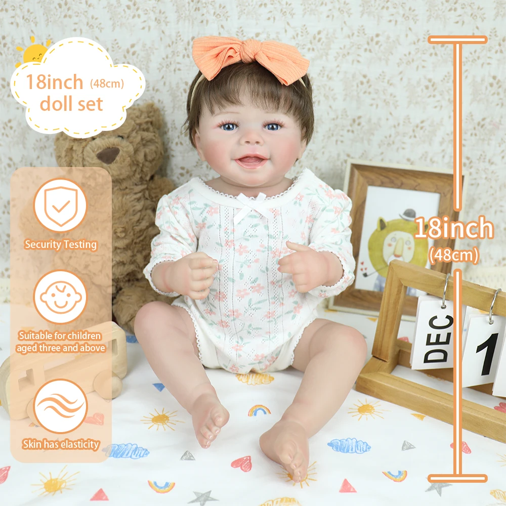 

18-дюймовая кукла реборн для маленьких девочек, Эмми, мягкая виниловая 3D кожа ручной работы с окрашенными видимыми венами, коллекционная художественная кукла, рождественские подарки