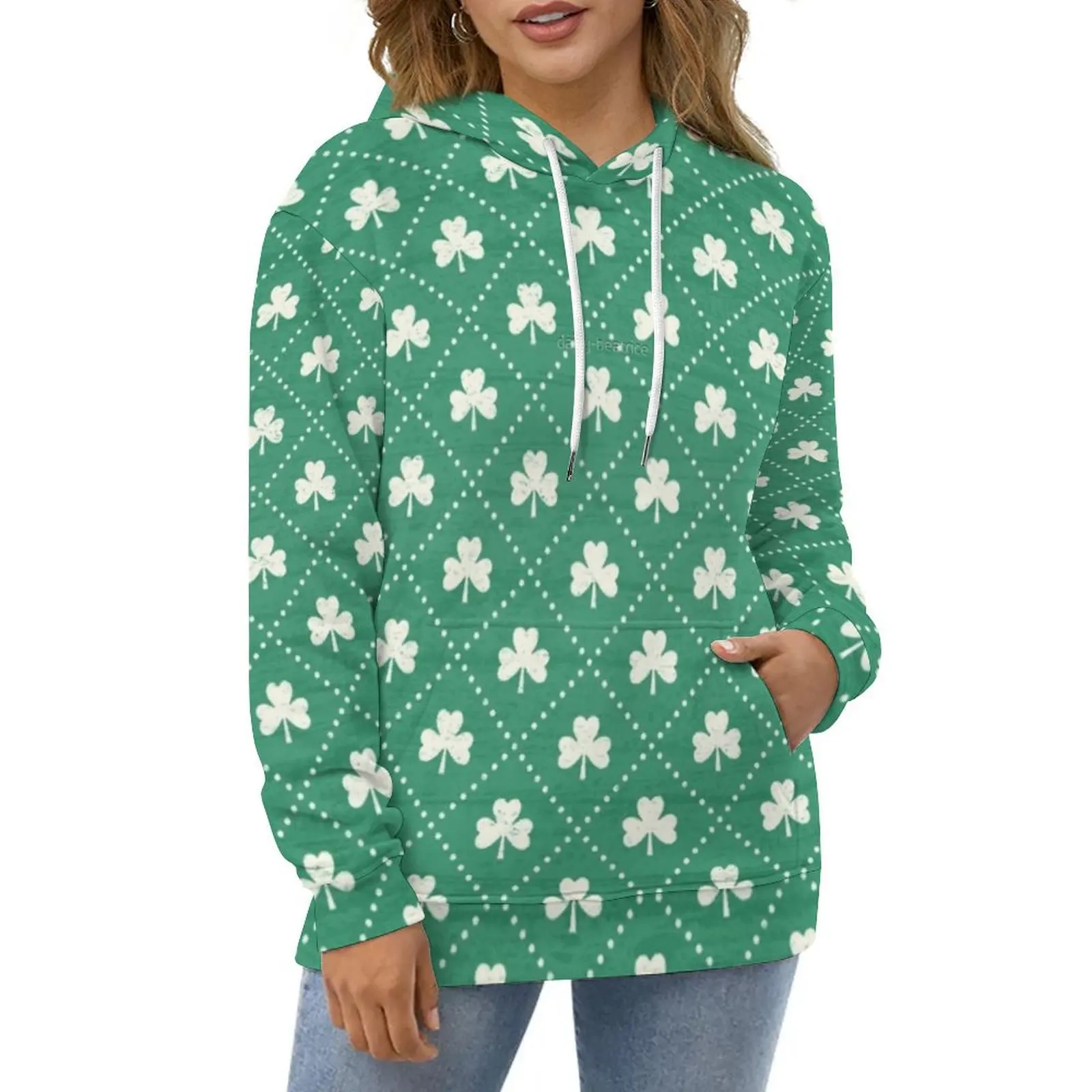 

Shamrock Pattern Hoodies Dots Print Street Wear Oversized Hoodie Female Long Sleeve Modern Printed Casual Sweatshirts