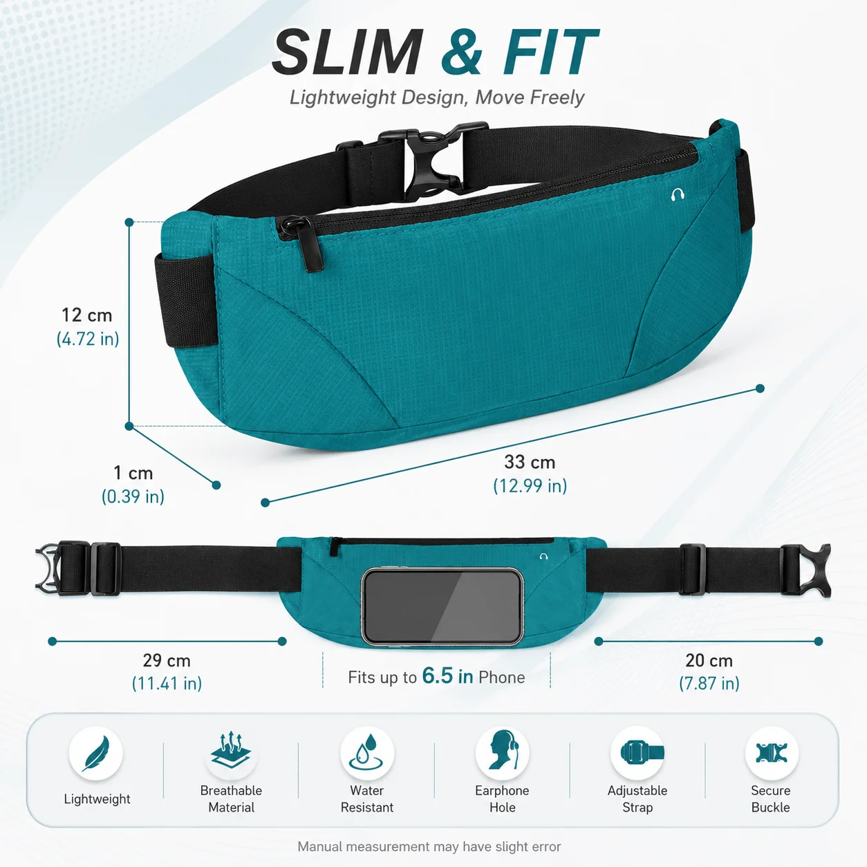Lightweight Running Waist Bag Slim Water Resistant Phone Pouch Adjustable Breathable Belt For Jogging Cycling Hiking Travel Gym