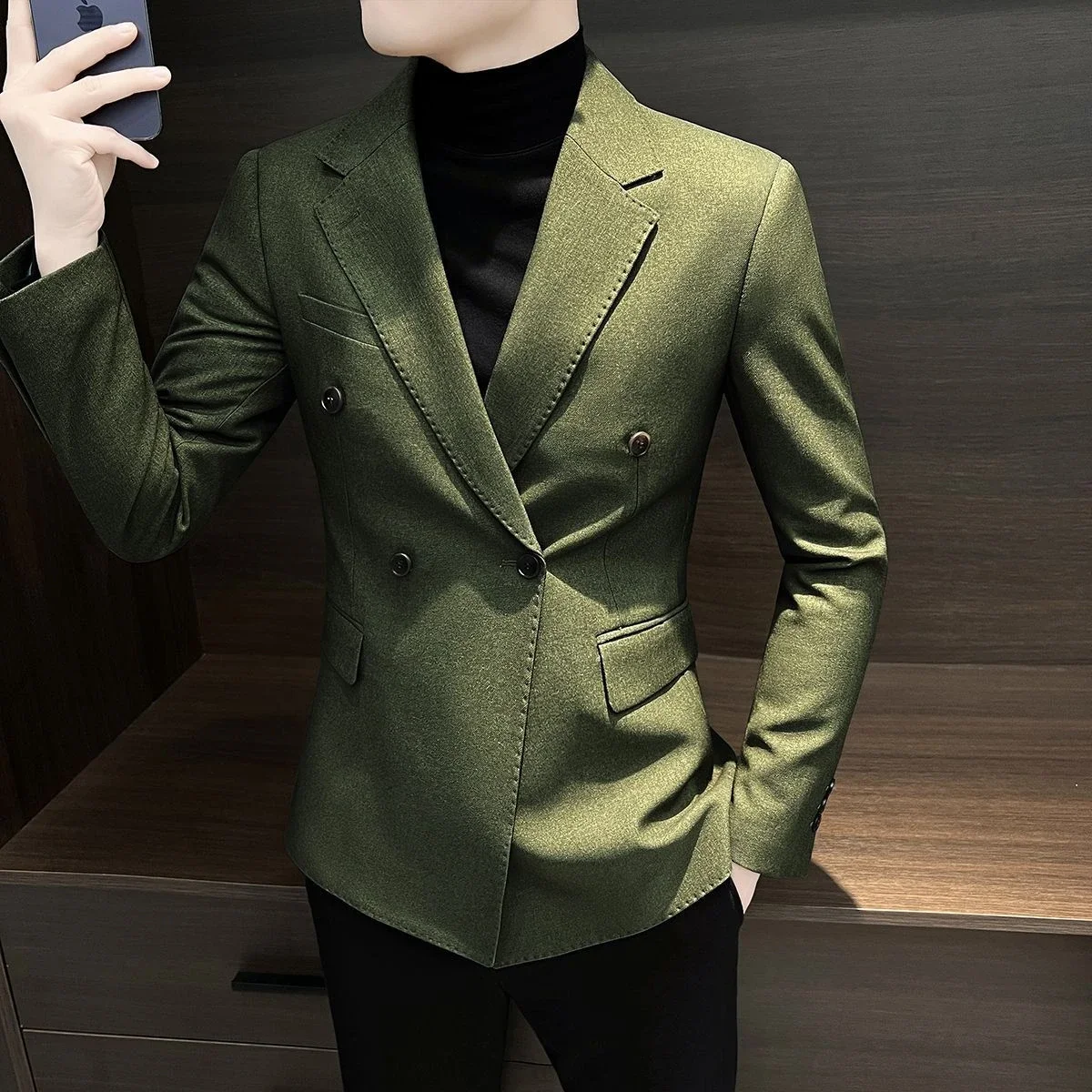 Male Business Blazer Casual Coat Double Breasted Fashion 2024 Vintage New In Men\'s Suit Dress Jackets Fashionable Single Models