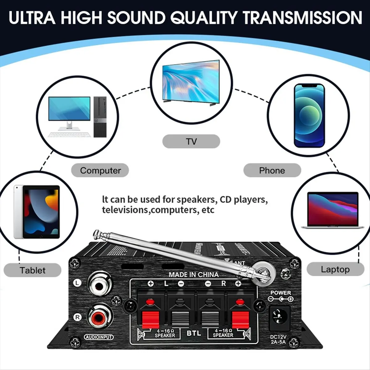 Fits for New -350 Class- Power Audio Amplifier Sound Bluetooth Digital Amplifier Car 2 Channel HiFi Stereo AMP