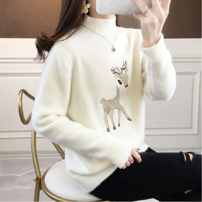 سترة Dalong High Ne للنساء لموسم الشتاء بدون بيلينغ، سترة محبوكة كاجوال مريحة من مزيج القطن للطلاب #5