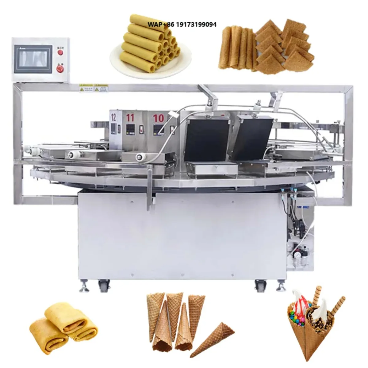 Máquina Multifuncional para Hacer Waffles, Pizzeles, Obleas, Barquillos, Conos de Helado y Rollos de Huevo