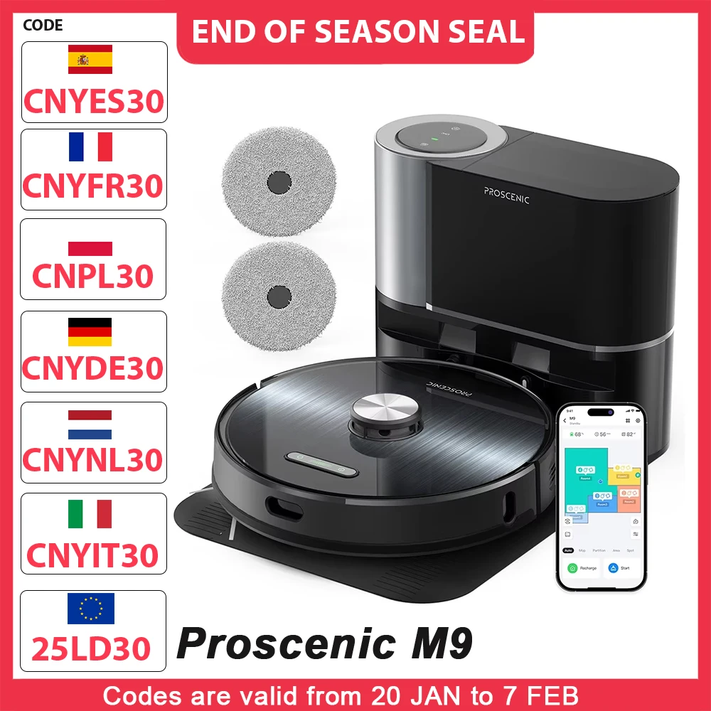 Proscenic M9 Robot Vacuum Cleaner Laser Navigation 4500Pa Suction Dual Rotation Mops Carpet Detection 2.5L Dust Bag 5200mAh