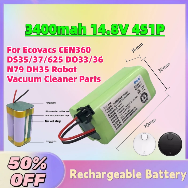 

High-Performance 3400mah 14.8V 4S1P Li-Ion Battery For Ecovacs CEN360 DS35/37/625 DO33/36 N79 DH35 Robot Vacuum Cleaner Parts