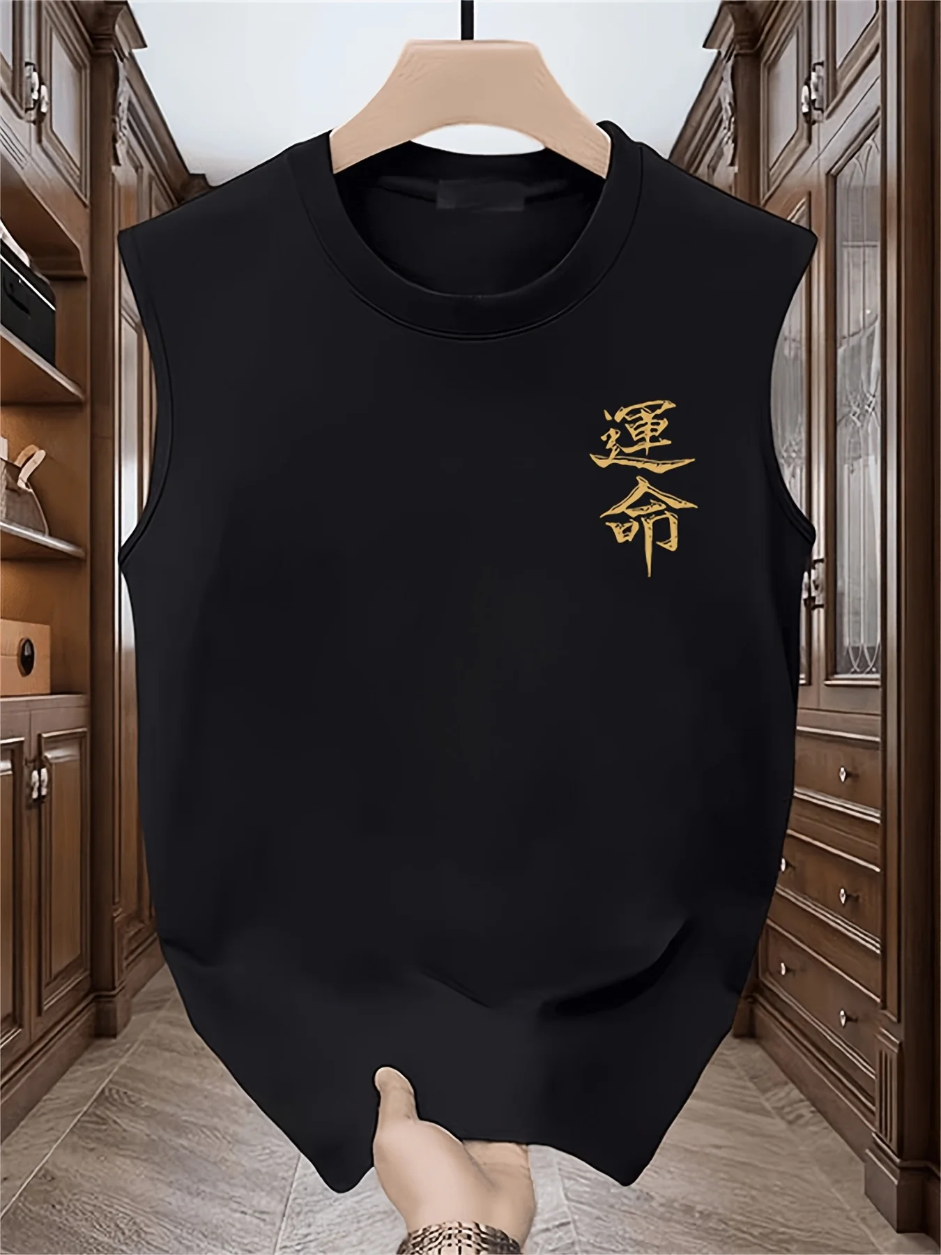 100 cotton Men's Summer Leisure Sports Fitness Loose  Pattern Printed Comfortable and Breathable Round Neck Sleeveless Tank