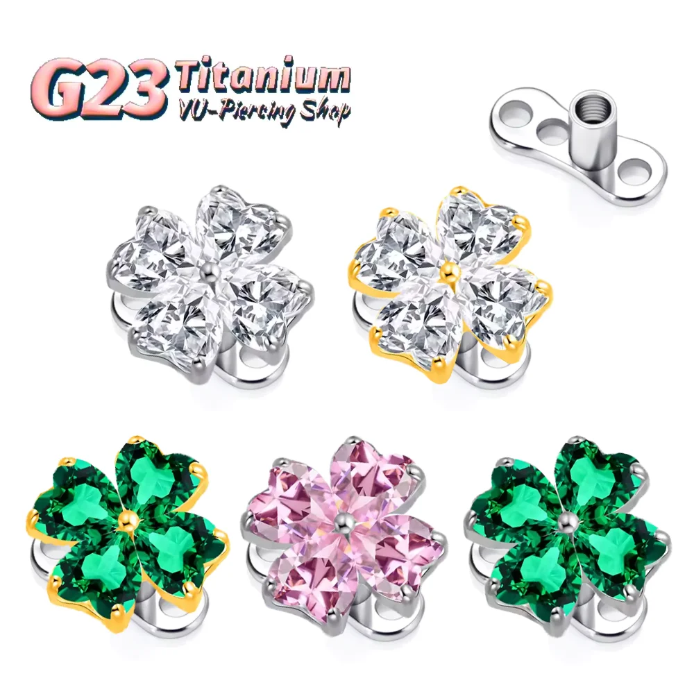 

Implant-Grade F136 Titanium Alloy High-Quality Lucky Four-Leaf Clover Zirconia Collarbone Implant Fashion Body Piercing Jewelry