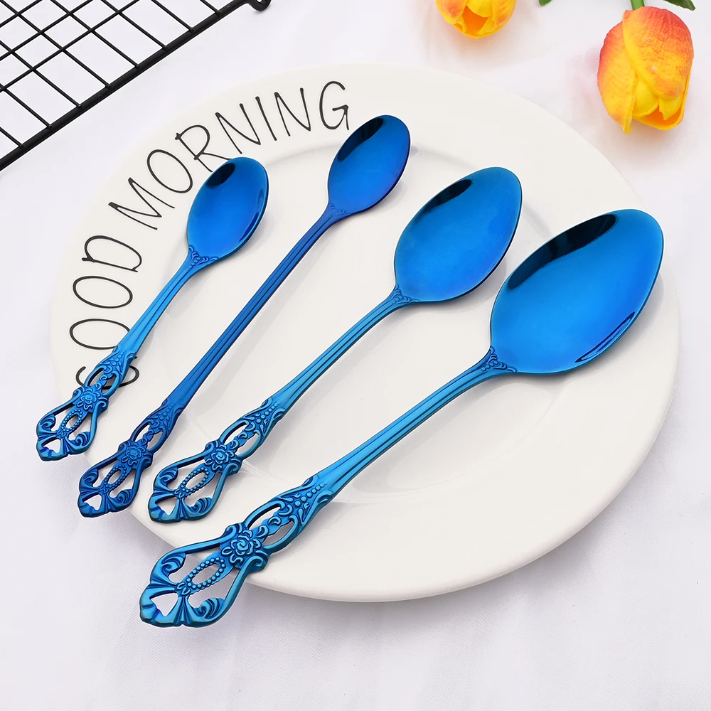 12Pcs Tea Fork Spoon Stainless Steel Tableware Set Fruit Fork Dinnerware Cutlery Set Cake Snack Fork Spoon Kitchen Utensils Set