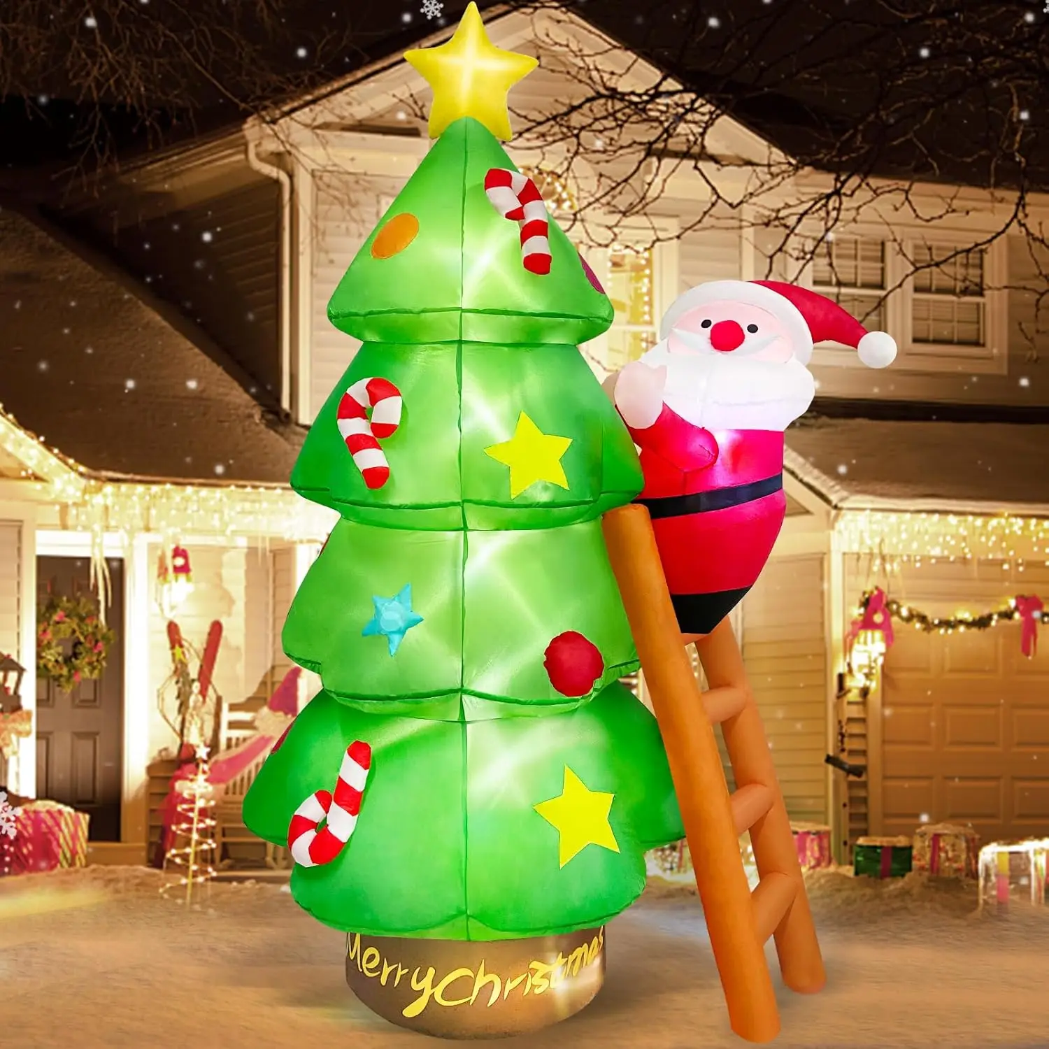 

7 FT Christmas Inflatable Tree with Santa Claus Outdoor Decorations, Christmas Inflatables Tree Blow Up Yard Decoration