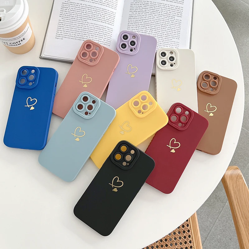 

Love Heart Matte Silicone Phone Case For iPhone 11 12 13 14 15 Pro Max XS X XR 7 8 15 Plus SE 2020 Camera Lens Protection Cover