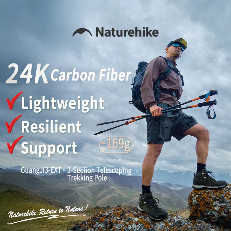 

Naturehike Carbon Fiber Trekking Poles Adjustable 3-Section Lightweight Walking Sticks For Men Women Outdoor Hiking Camping Gear