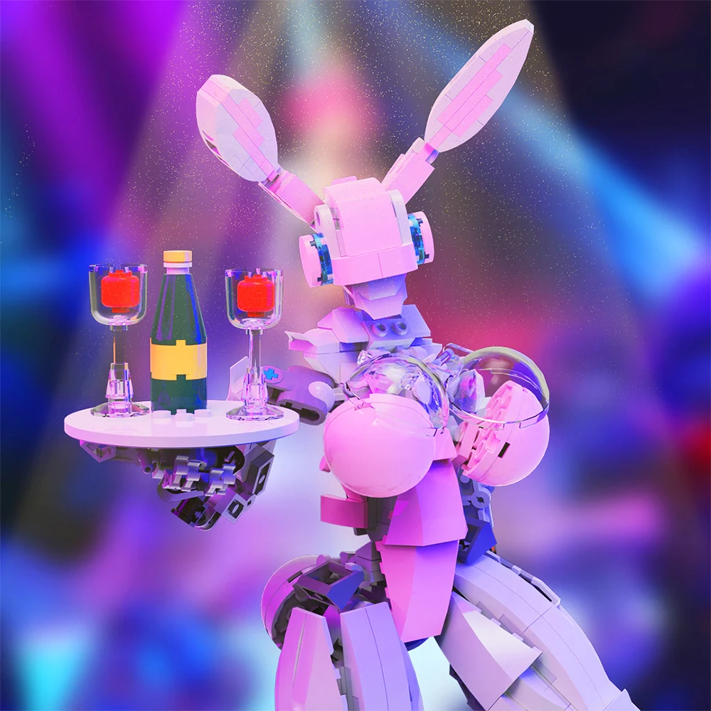 MOC Bunnyed Girl Robot Female Mecha with Wine Plate Garnish 468 Pieces Mechanical Series Building Blocks Toys for Adults