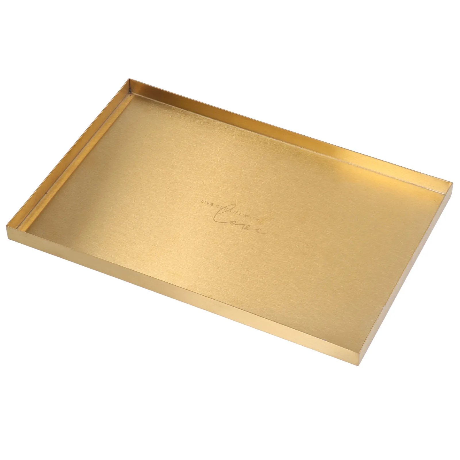 Rectangle Storage Tray Stainless Steel Golden Plate Cosmetic Jewelry Display Tray 30.2x20.2x1.5cm for Living Room Bedroom