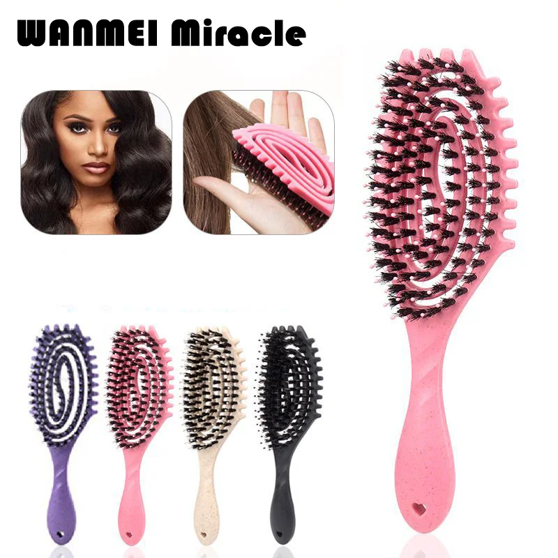 

Расческа для распутывания кудрей, расческа для волос с запутанной щетиной кабана, полая щетка для волос, расческа двойного назначения, инструменты для укладки волос