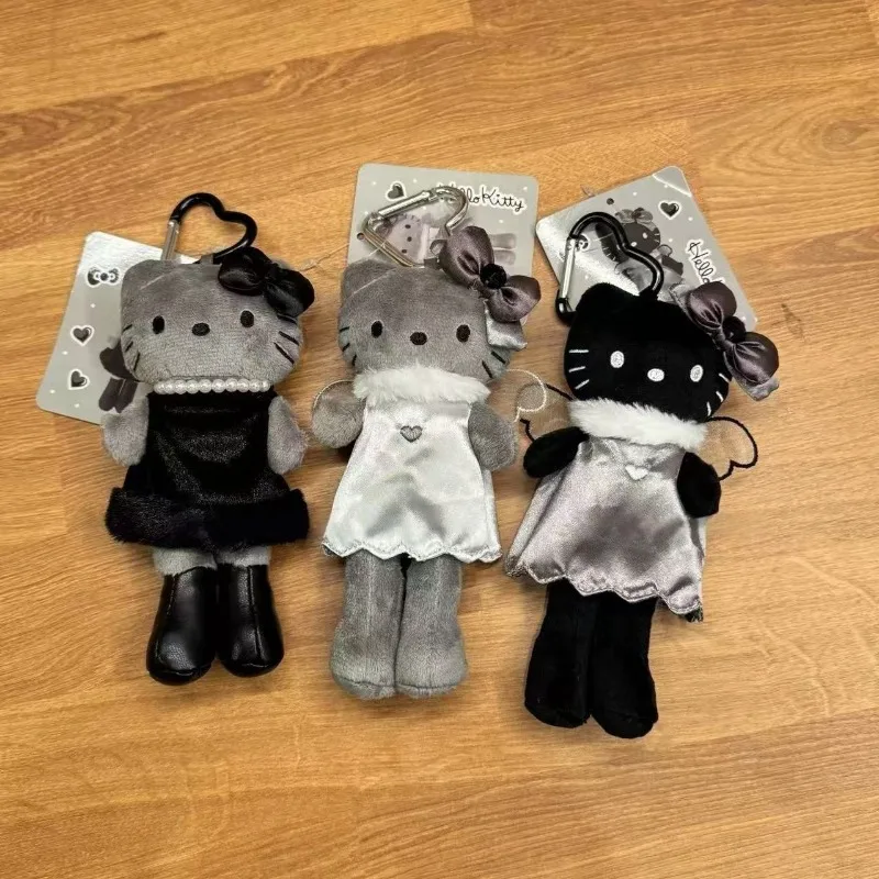 Sanrio anjo preto lado sentado perna longa série kitty gato nic brinquedo de pelúcia chaveiro asas de pelúcia kitty kt espelho boneca saco pingente