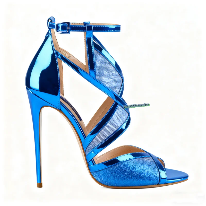 Sandały damskie luksusowe z ażurowym wzorem, szpilką, odkrytymi palcami, z paskiem na pięcie i klamrą, model 2025.