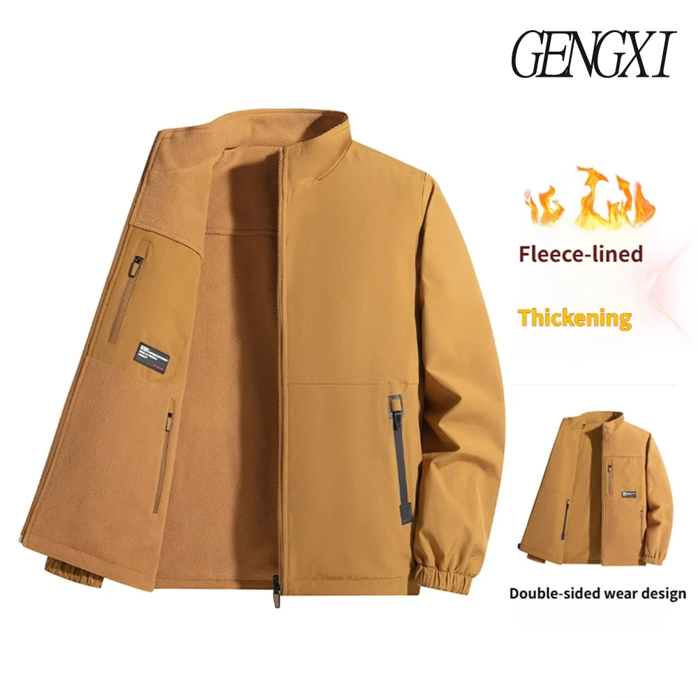 

M-8XL двусторонняя куртка с воротником-стойкой, зимнее утолщенное теплое пальто на флисовой подкладке, весна/осень, ветрозащитный водонепроницаемый плащ