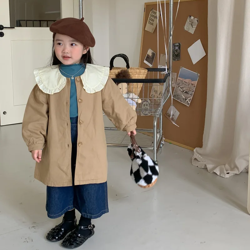 

Korean Girl Lace Doll Collar Coat Spring Autumn New Fashionable Little Girl Trench Coat Children's Cardigan