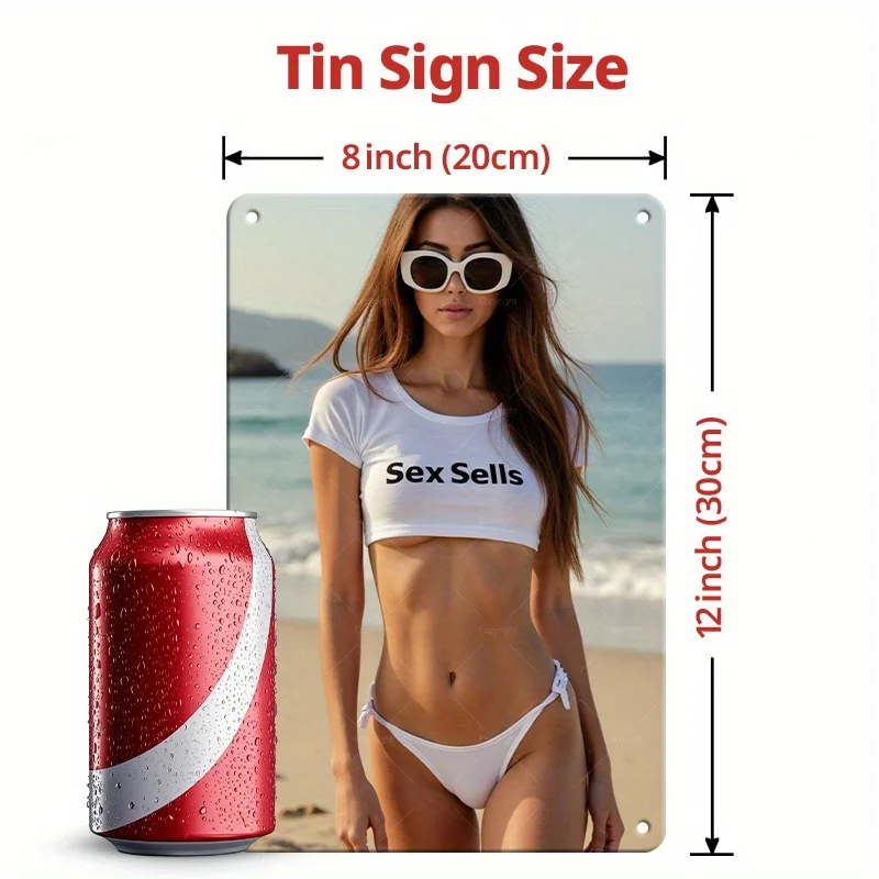 Metal Tin Sign, Vintage poster, Wall Art Decorative Plaque-Bikini Beauty Model Sexy Woman, Applicable to Home Decor, Garage, Bat