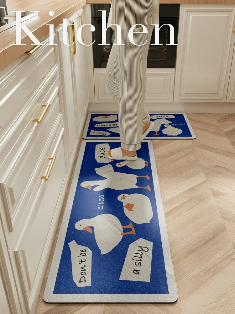 

Очаровательный кухонный коврик Du, легко моющийся, без складок, длинный, для домашнего использования, противоскользящий, маслостойкий, водонепроницаемый, из ПВХ, в корейском стиле